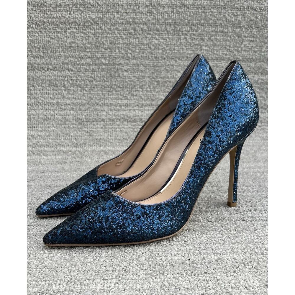 Badgley Mischka Jewell Azalea Chunky Glitter Blue Stiletto Evening Pumps 8.5 US
